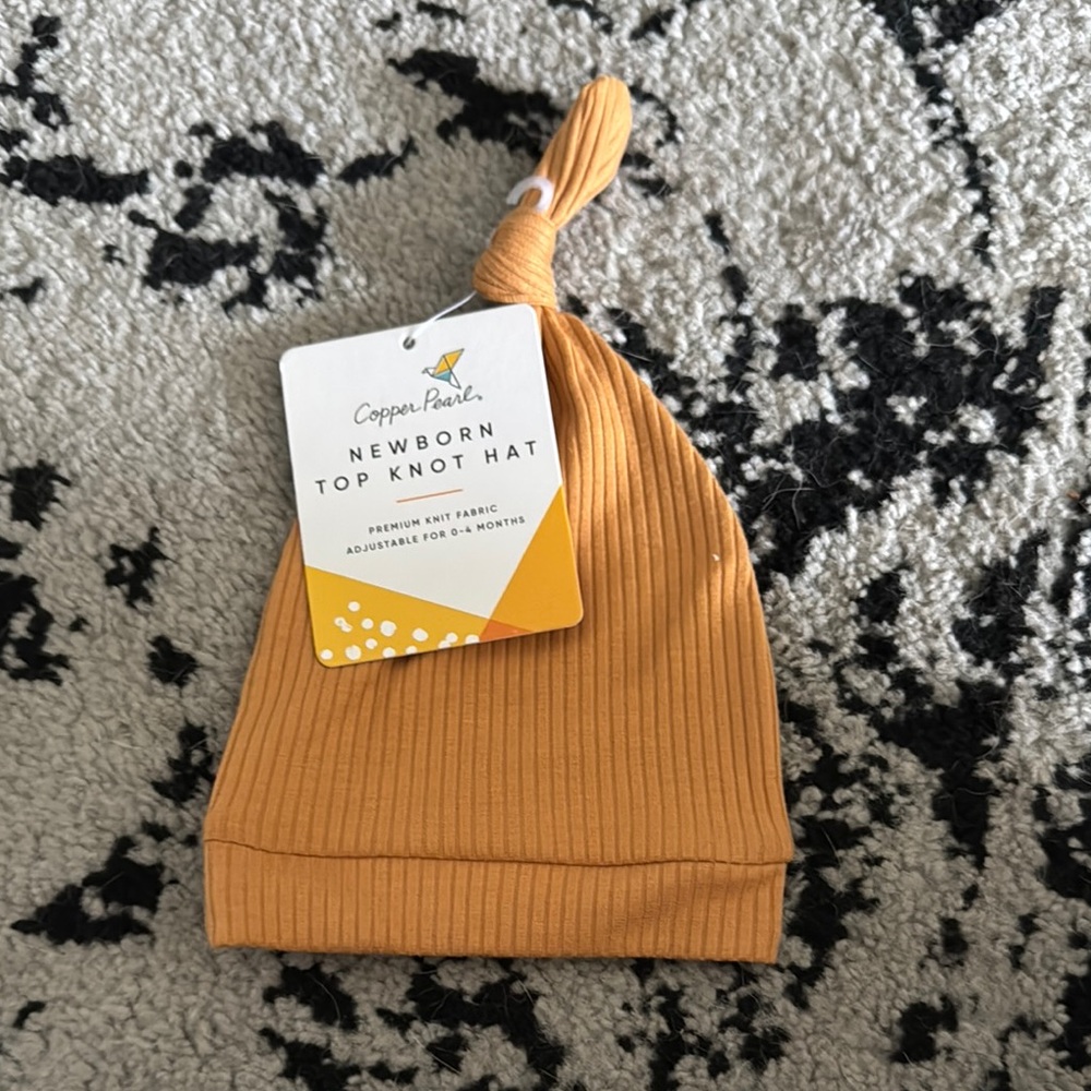 Copper Pearl Newborn Top Knot Hat - Orange